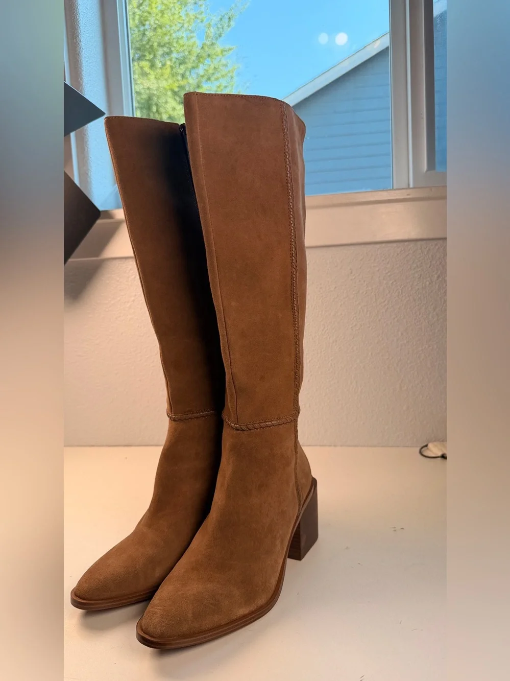 Vince Camuto Kalee Brown Suede Knee High Block Heel Boots Size 8.5 tall boots